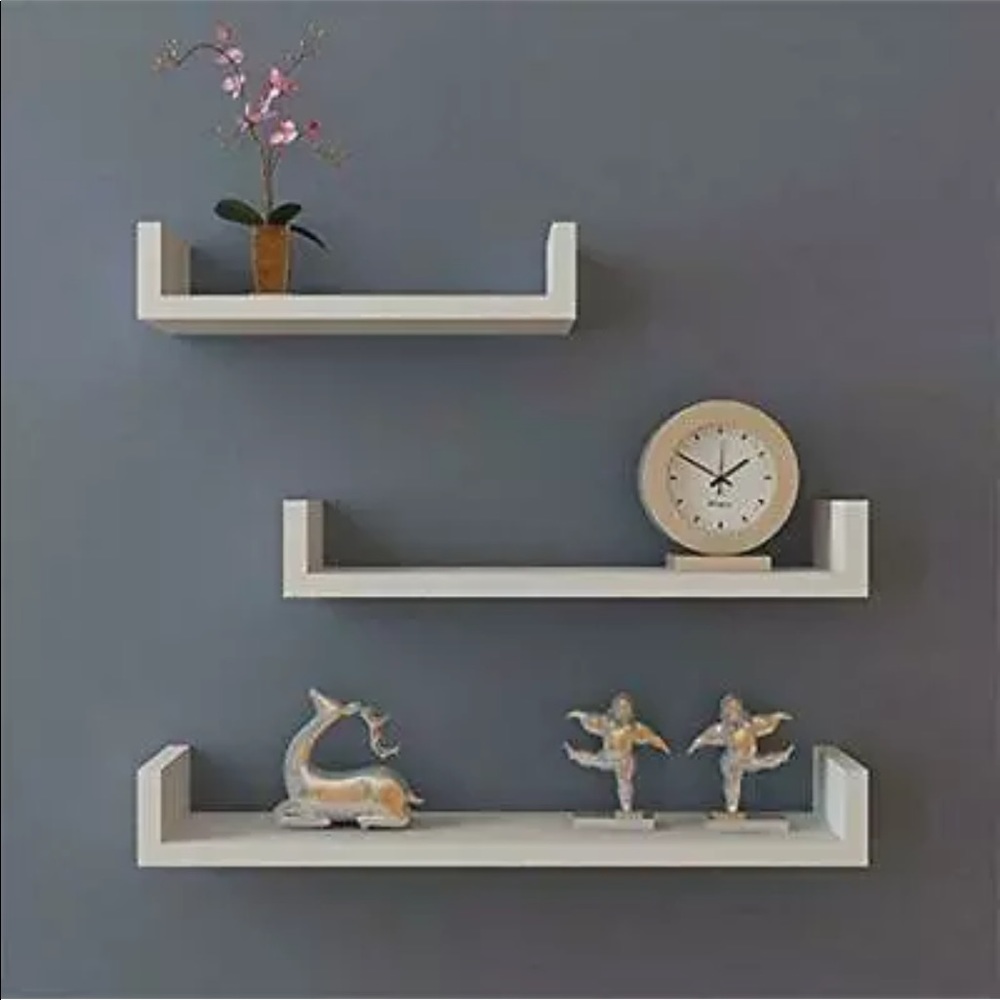Floating white shelves